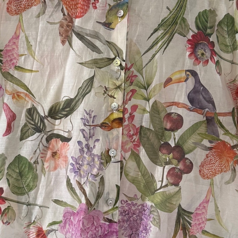 Fairycore Whimsy Tropical Botanical Bird Print Lightweight button down L Beachy - Picture 8 of 11